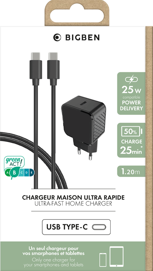 Connect - Chargeur rapide USB-C 25W + cordon USB-C vers USB-C