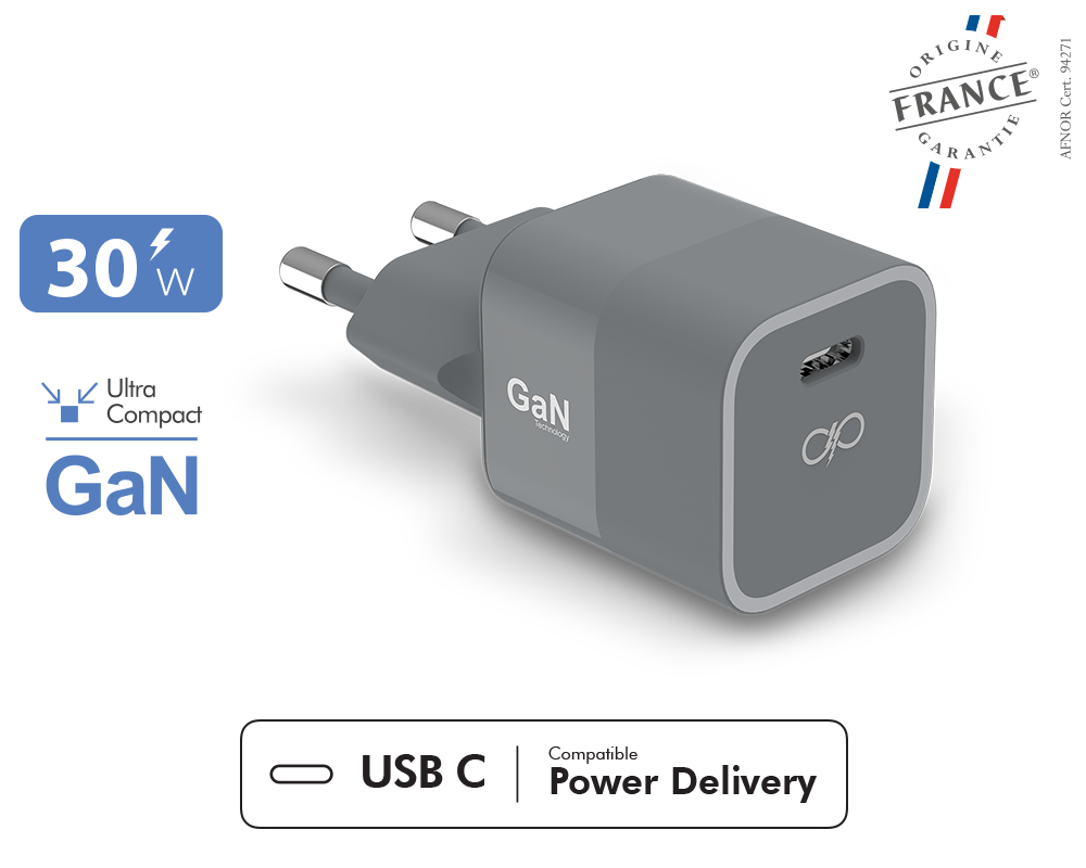 Chargeur Secteur GaN 30W Ultra Compact, Port USB + Port USB-C Power  Delivery, Swissten - Blanc - Français