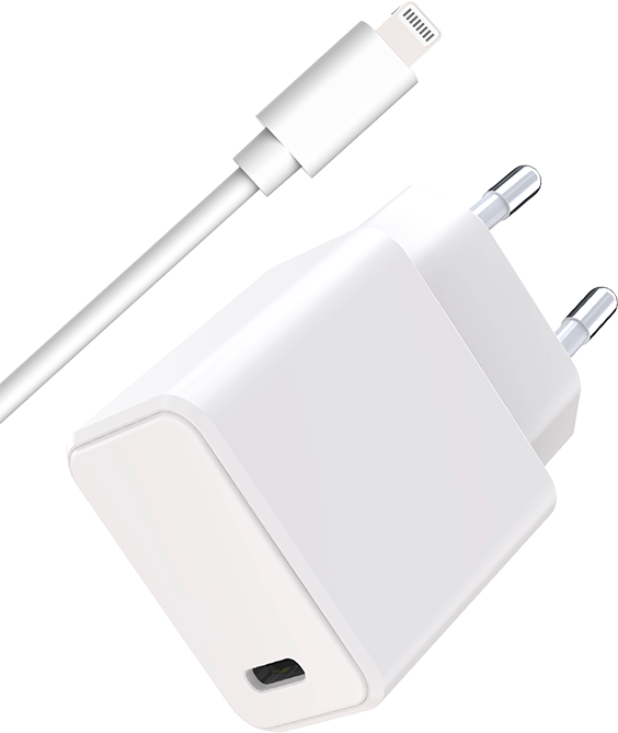 Kit Chargeur USB C 20W + Câble USB C / Lightning 1m Blanc WOW