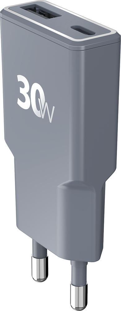 Chargeur USB A + USB C Pocket 30W Power Delivery UltraGaN Gris + Garantie à vie - Origine France Garantie Force Power