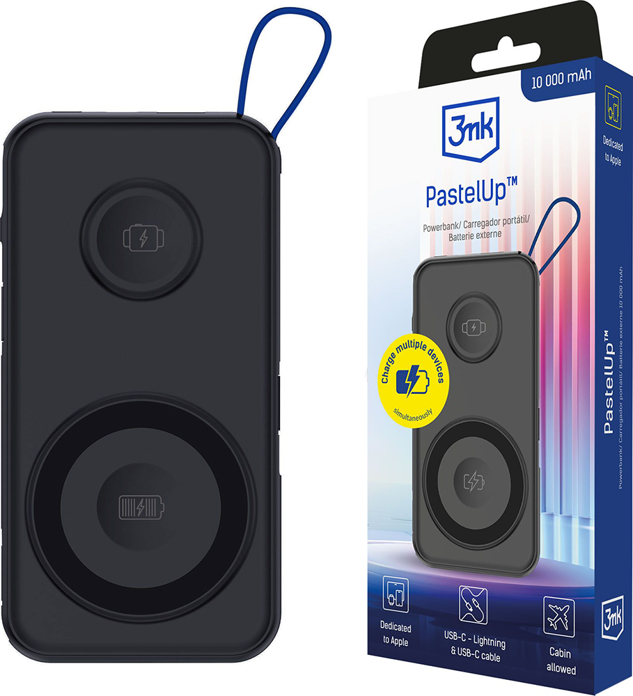 Powerbank Pastel Up 10000mAh 2 ports USB A+C 22.5W Noir 3MK