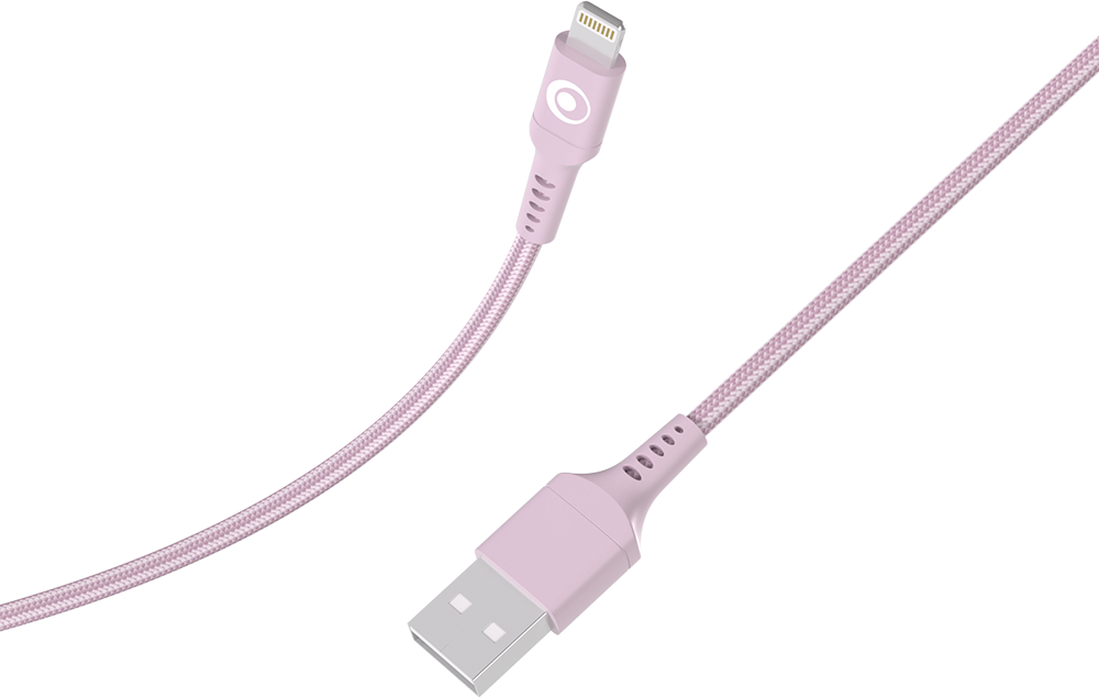 Câble Tissé USB A / Lightning 2.4A 1.2m FastCharge 12W Rose Bigben