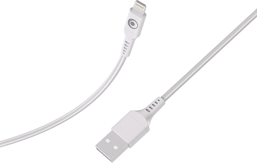 Câble Tissé USB A / Lightning 2.4A 1.2m FastCharge 12W Blanc Bigben