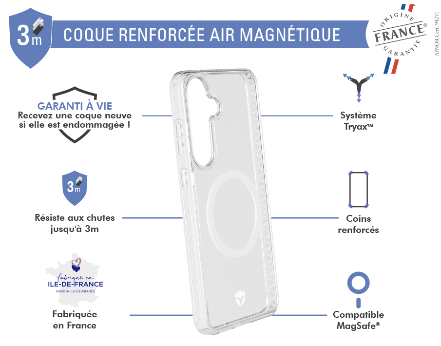 Image secondaire de Coque renforcée Magnet Samsung Galaxy S25 AIR Origine France Garantie 3m Transparente + Garantie à vie - Origine France Garantie
