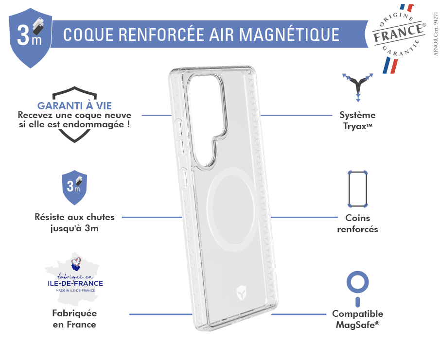 Image secondaire de Coque renforcée Magnet Samsung Galaxy S25 Ultra AIR Origine France Garantie 3m Transparente + Garantie à vie - Origine France Ga