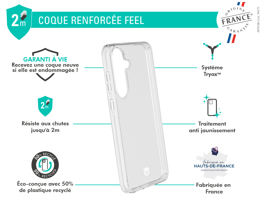 Image secondaire de Coque renforcée Samsung Galaxy S25 FEEL Origine France Garantie 2m Transparente + Garantie à vie - Origine France Garantie Force