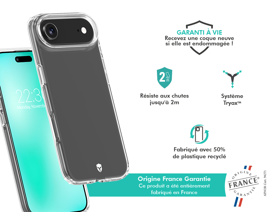 Image secondaire de Coque renforcée iPhone Air FEEL Origine France Garantie 2m Transparente + Garantie à vie - Origine France Garantie Force Case