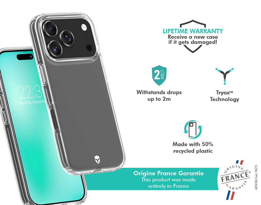 Image secondaire de Coque renforcée iPhone 17 Pro FEEL Origine France Garantie 2m Transparente + Garantie à vie - Origine France Garantie Force Case