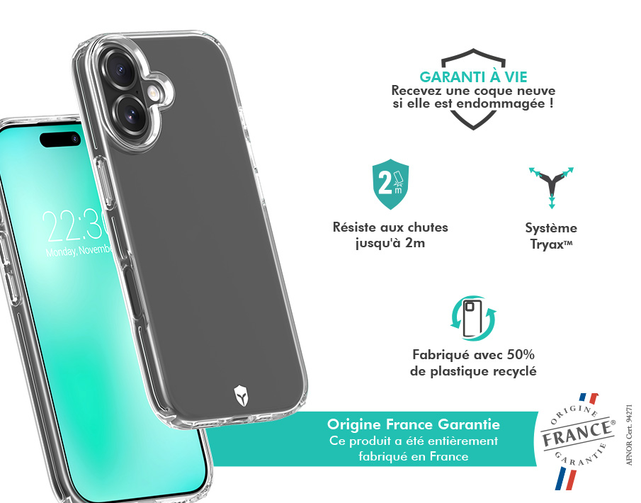 Image secondaire de Coque renforcée iPhone 17 FEEL Origine France Garantie 2m Transparente + Garantie à vie - Origine France Garantie Force Case
