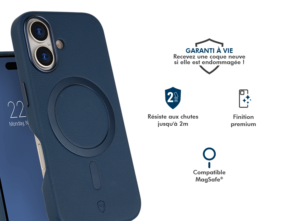 Image secondaire de Coque renforcée MagSafe iPhone 17 PLATINIUM 2m Bleu marine + Garantie à vie Force Case
