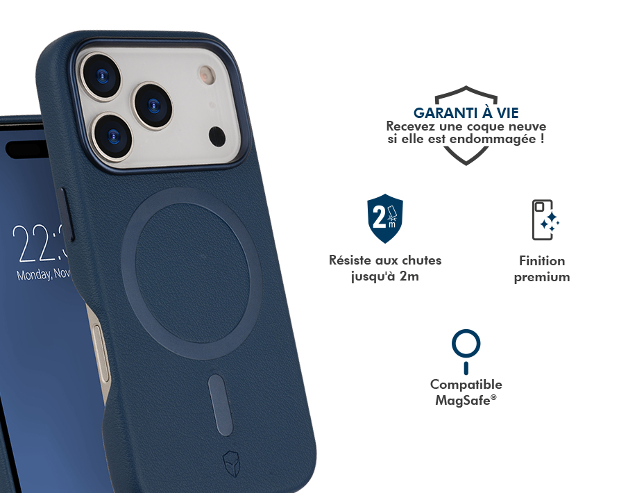 Image secondaire de Coque renforcée MagSafe iPhone 17 Pro PLATINIUM 2m Bleu marine + Garantie à vie Force Case