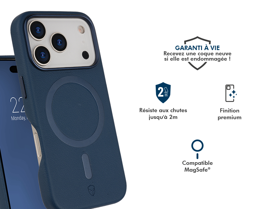 Image secondaire de Coque renforcée MagSafe iPhone 17 Pro Max PLATINIUM 2m Bleu marine + Garantie à vie Force Case