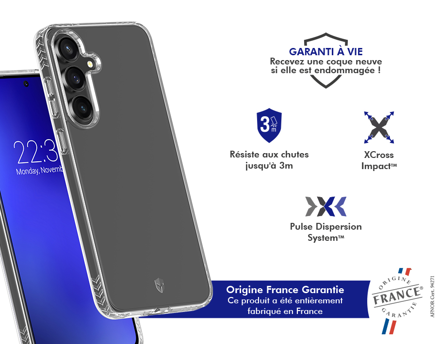 Image secondaire de Coque renforcée Samsung Galaxy S25 FE PULSE Origine France Garantie 3m Transparente + Garantie à vie - Origine France Garantie F