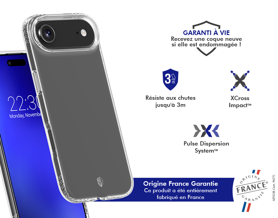 Image secondaire de Coque renforcée iPhone Air PULSE Origine France Garantie 3m Transparente + Garantie à vie - Origine France Garantie Force Case