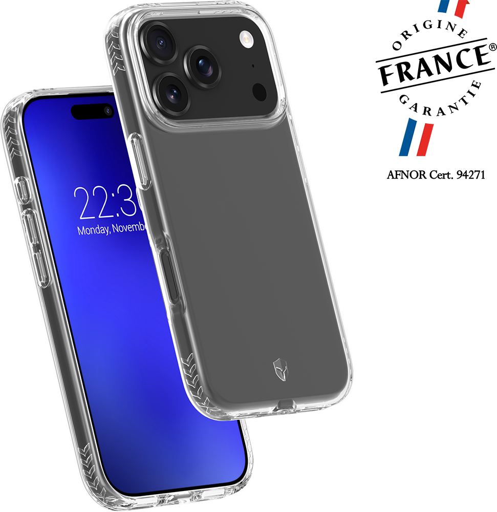 Coque renforcée iPhone 17 Pro Max PULSE Origine France Garantie 3m Transparente + Garantie à vie - Origine France Garantie Force