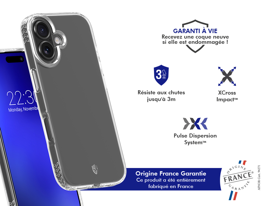 Image secondaire de Coque renforcée iPhone 17 PULSE Origine France Garantie 3m Transparente + Garantie à vie - Origine France Garantie Force Case