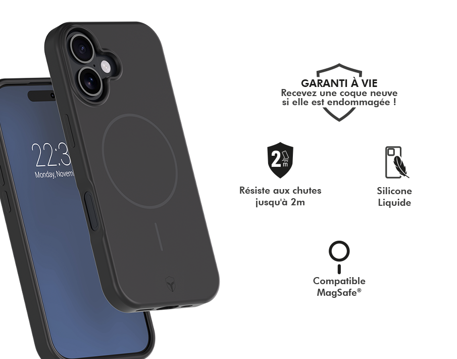 Image secondaire de Coque renforcée MagSafe iPhone 17 SILICONE 2m Noire + Garantie à vie Force Case