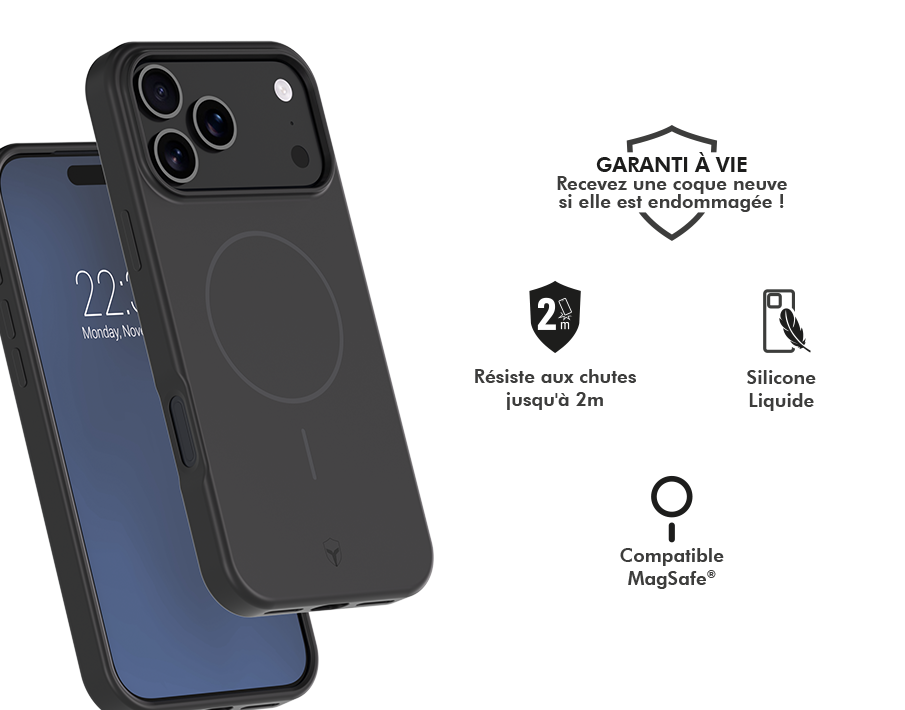 Image secondaire de Coque renforcée MagSafe iPhone 17 Pro Max SILICONE 2m Noire + Garantie à vie Force Case