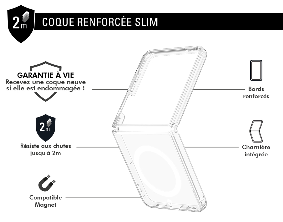 Image secondaire de Coque renforcée Magnet Samsung Galaxy Z Flip 7 SLIM 2m Transparente + Garantie à vie Force Case