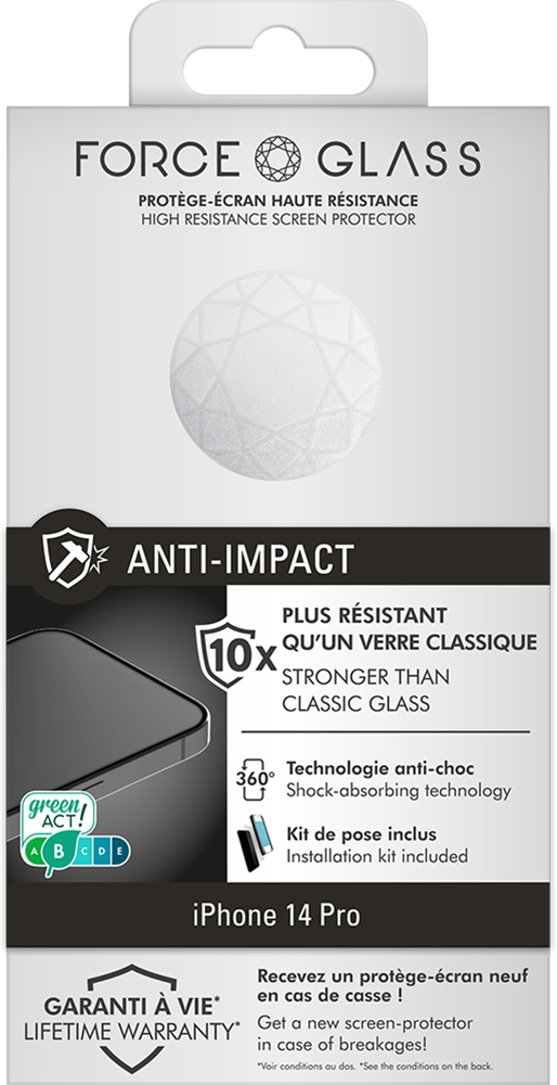 Protège écran iPhone 15 3D Anti-impact - Garanti à vie Force Glass