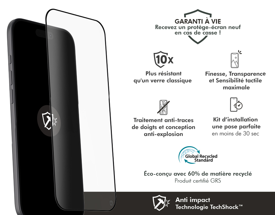 Image secondaire de Protège écran iPhone Air Anti-Impact 2.5D Verre trempé + Garantie à vie - Certifié GRS Force Glass