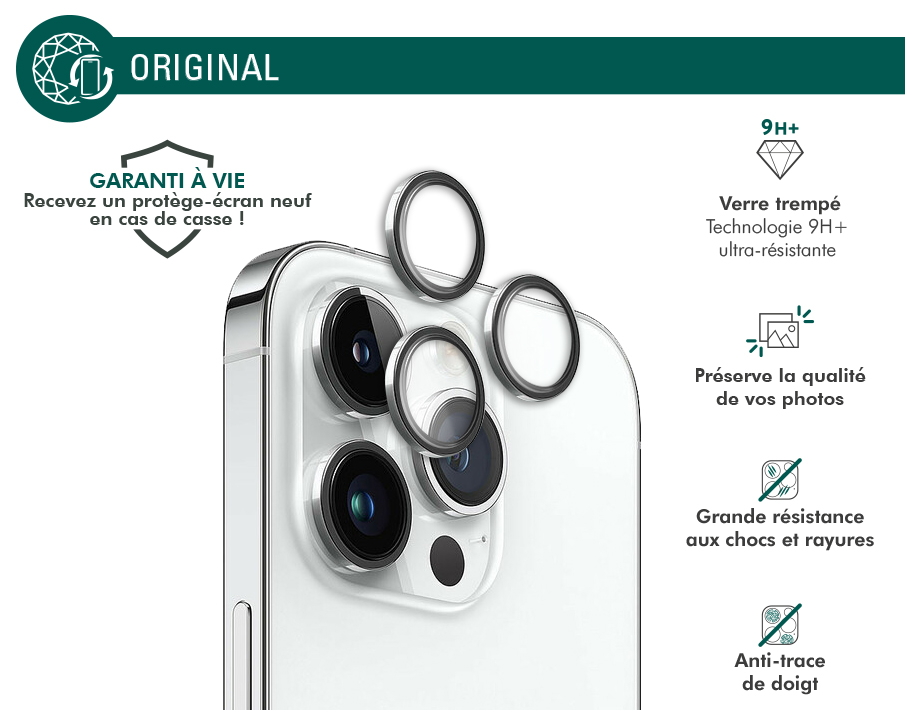Protection d'écran pour smartphone Forceglass Pack caméra lens + verre  trempé iPhone 15 Pro Max sur