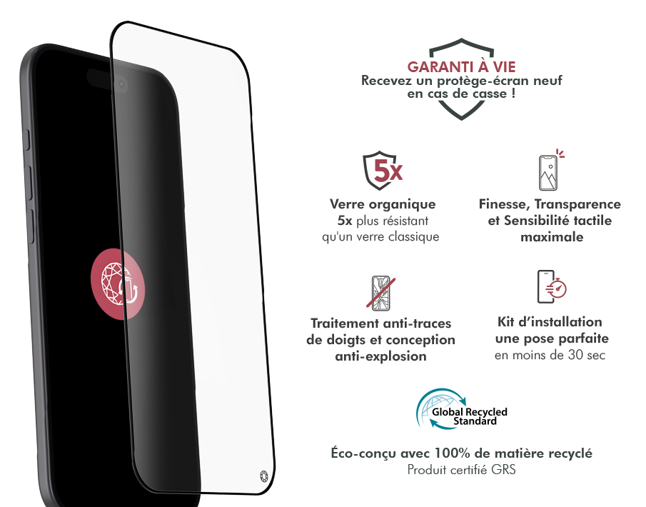 Image secondaire de Pack Protège-écran iPhone Air 2.5D Original + 1 Protège Lentille + Garantie à vie - Certifié GRS Force Glass