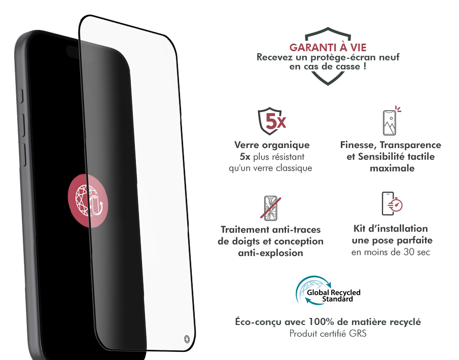 Image secondaire de Protège écran iPhone 17 Pro Max Original 2.5D Verre organique + Garantie à vie - Certifié GRS Force Glass