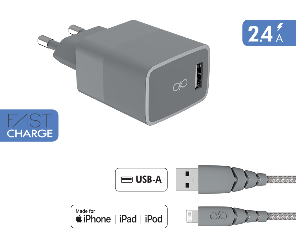 Force Power Kit Chargeur Secteur 2.4A + Câble USB Renforcé Micro USB - Garantie à Vie