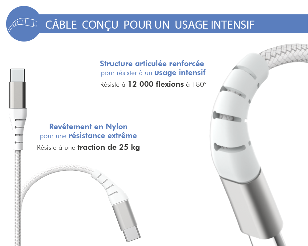 Câble de charge Force Power Lite USB-C vers USB-C 1.2 mètres : prix, avis,  caractéristiques - Orange