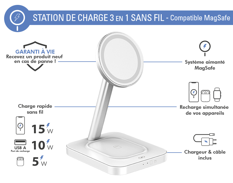 Station de Charge par induction 3 en 1 avec MagSafe 15W - Belkin