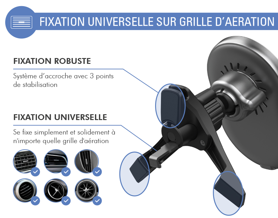 SUPPORT VOITURE MAGSAFE FIXATION GRILLE - CHARGE INDUCTION MAGSAFE