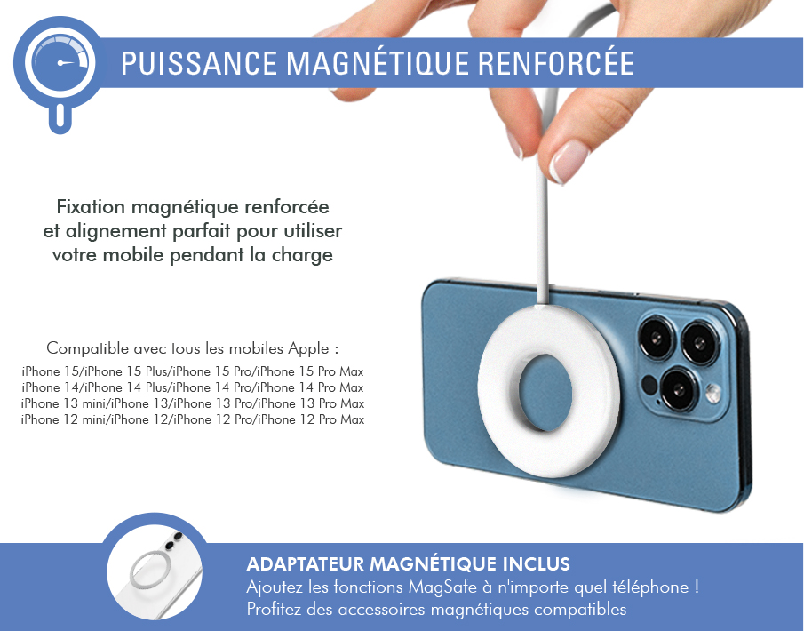 Chargeur induction Compatible MagSafe 15W + Support voiture Grille aération  Blanc Bigben - Bigben Connected