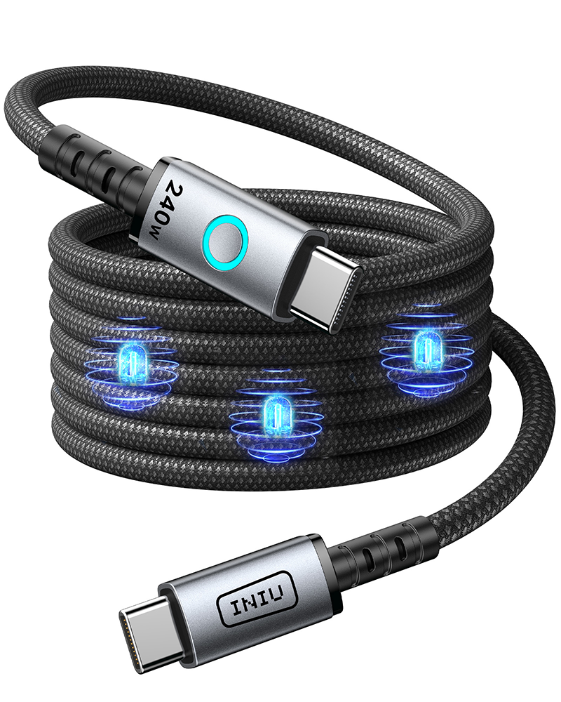 Câble Leopard Magnétique USB C / USB C 5A 1.2m PD 240W Noir Iniu
