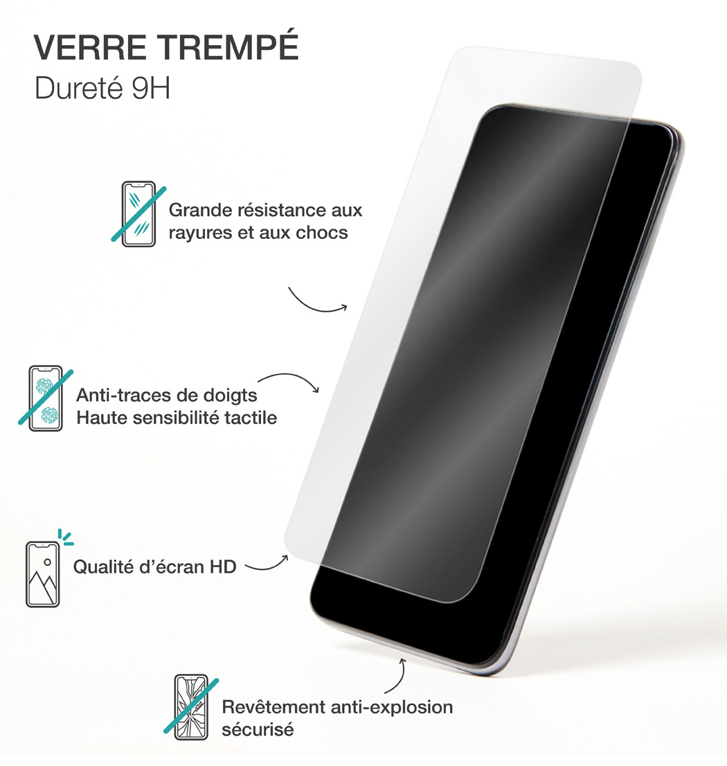 Protège écran sur mesure TM CONCEPT Verre trempé pour iPhone 15 Pro - Noir