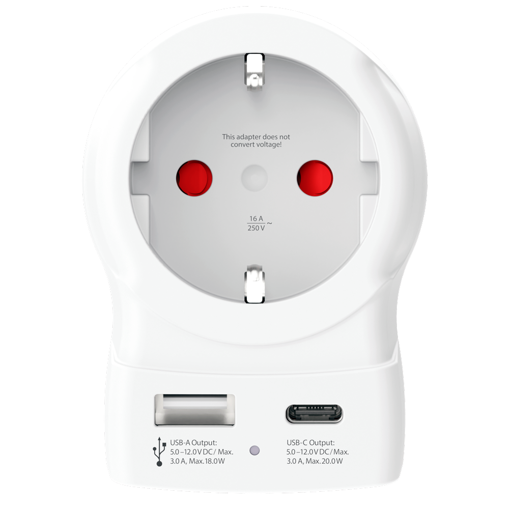 Adaptateur voyage USB A + USB C PD Europe vers USA Blanc Skross