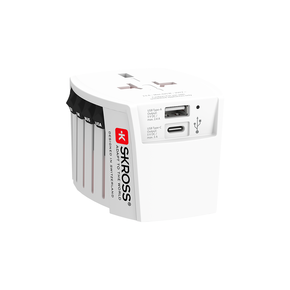 Adaptateur Chargeur Voyage USB A + USB C MUV 27W Power Delivery Universel 2 poles Blanc Skross