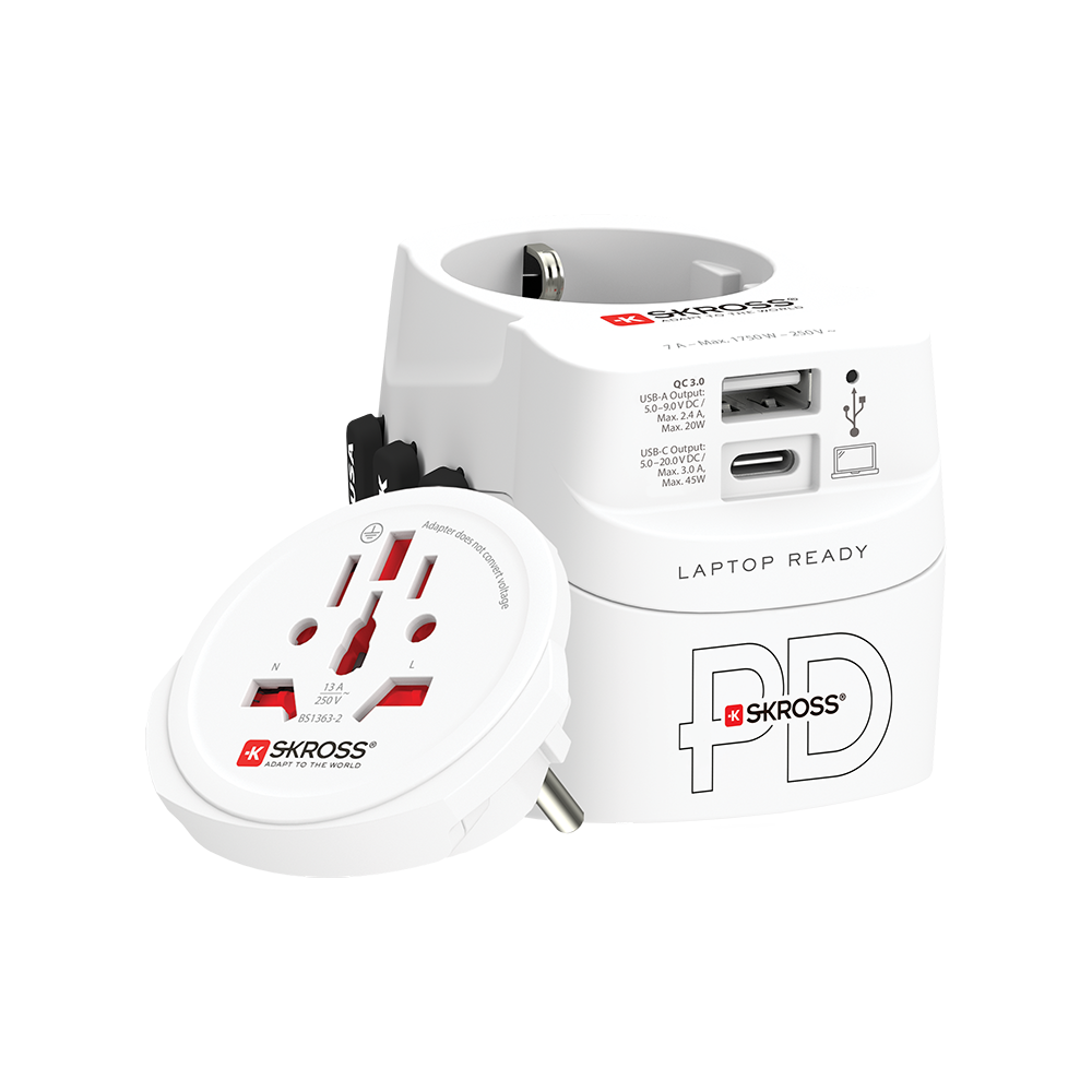 Adaptateur voyage USB A + USB C PRO LIGHT WORLD Universel Blanc Skross