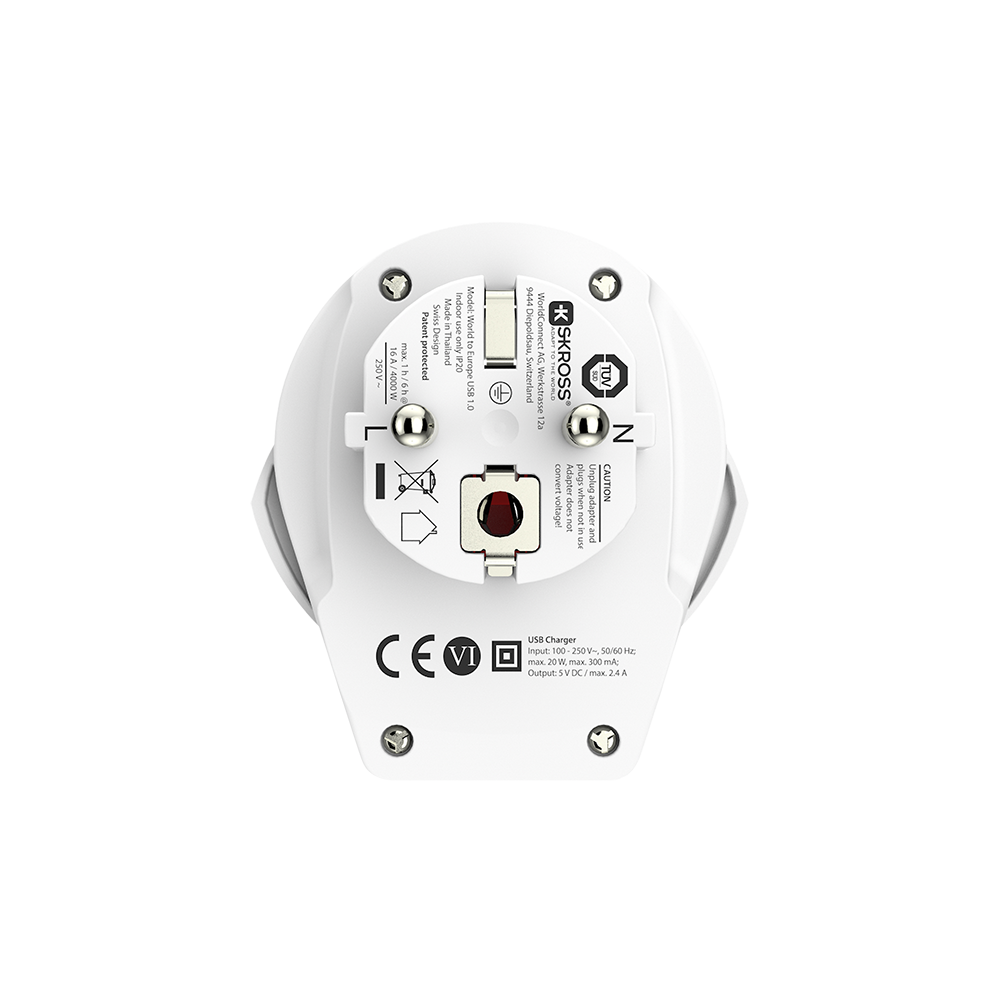 Image secondaire de Adaptateur voyage USB A Monde vers Europe 2/3 poles Blanc Skross