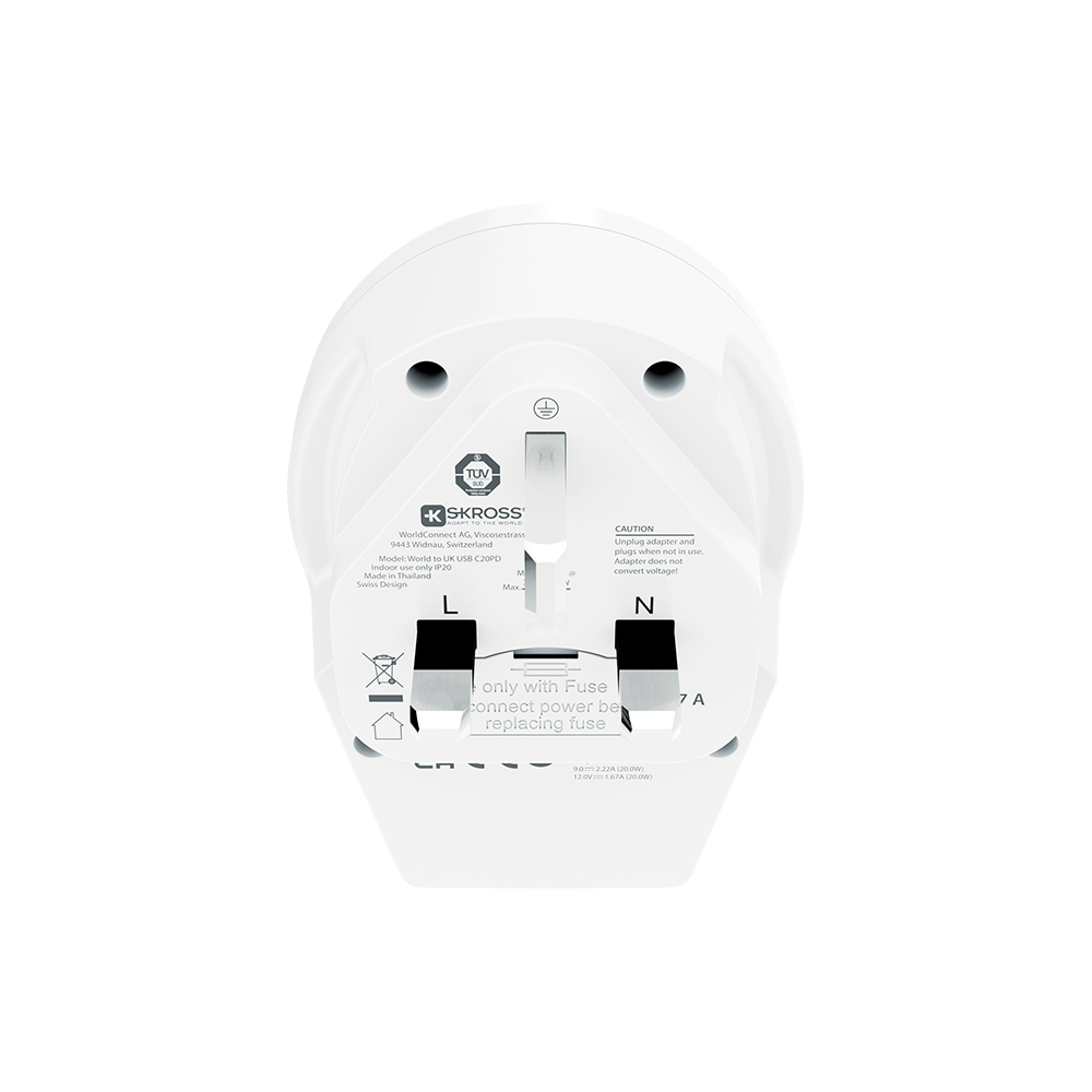 Image secondaire de Adaptateur voyage USB C Monde vers UK Blanc Skross