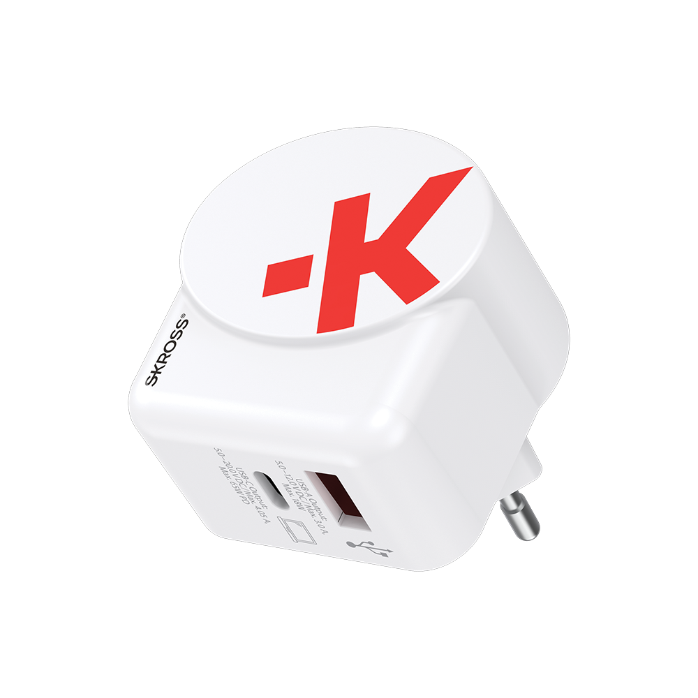 Adaptateur Chargeur Voyage USB A + USB C 65W Power Delivery Europe Blanc Skross