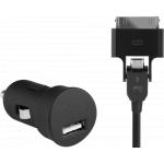 Chargeur voiture 1A + Câble USB A/30 PINS Noir Bigben