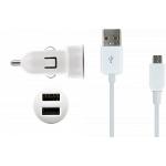 USB A Car Charger Kit 2A + USB A / microUSB Cable 1m White