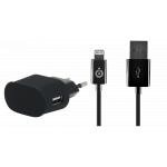 Chargeur maison 1A + Câble USB A/Lightning Noir Bigben