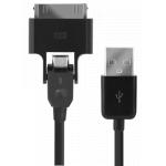 Câble USB/micro USB noir avec adaptateur 30 broches Apple