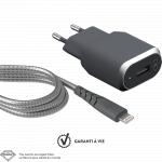Chargeur maison 2.4A IC Smart + Câble renforcé USB A/Lightning Garanti à vie Gris Force Power