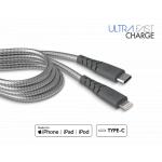 Câble Ultra-renforcé USB C/Lightning 2m 3A Garanti à vie Gris Force Power
