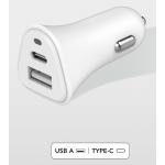 5.4A (2.4+3A) dual USB A+C FastCharge Recyclable Car Charger White Just Green