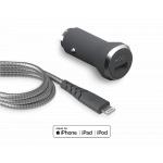 Chargeur voiture 2.4A IC Smart + Câble renforcé USB A/Lightning Garanti à vie Gris Force Power