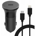 20W Power Delivery Car Charger + USB C to Lightning Cable Black Bigben